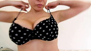 Look at that slutty girlfriend teasing her fat pussy lips and ass in lingerie!