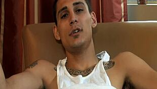 Tattoo punk thug masturbates to gay orgasm