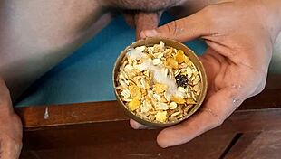 Cereal drenched in hot cum load!