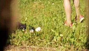 Summer days bring voyeur flashing tits and ass on phone for horny wife.