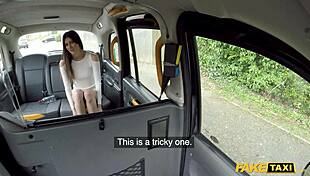 in a fake taxi, sexy french teen takes big cock deep outdoors for wild pov