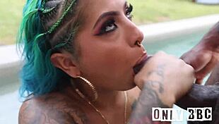 this lovely latina spanish barbie got oiled up and banged hard by the pool