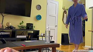 I can’t believe stepmom caught me, now she’s finishing what she started with those big tits.