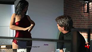 anna shows legs in red dress and stockings