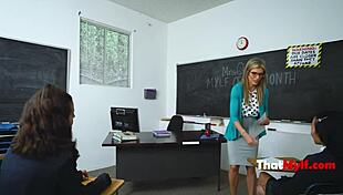 student obsessed with milf teacher fucks her pussy in classroom