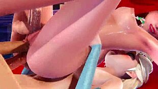 Intense triple futa action with Anna, Elsa, and Ariel in 3D porn