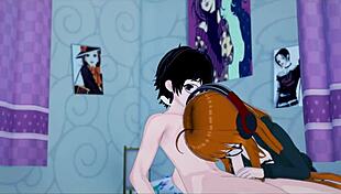 joker fucks futaba in hentai anime, starting missionary then against the wall with blowjob