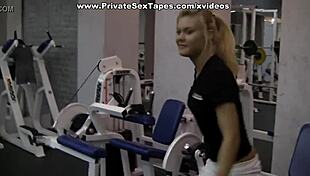 Sexy blonde gf mixes sports with blowjob in gym