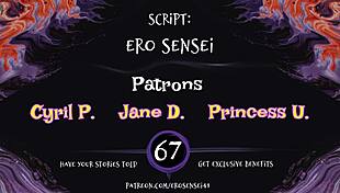 A coworker shares an erotic audio experience leading to intense orgasms.