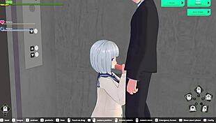 in the elevator, she gives blowjob and gets creampie