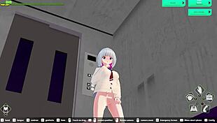 in the elevator, she gives blowjob and gets creampie