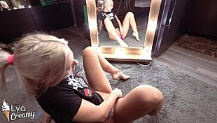 Blonde masturbates to intense orgasm at mirror 😍