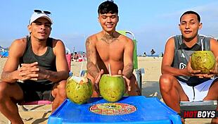 I'm fucking this naughty guy with my best friend in doggystyle and double penetration