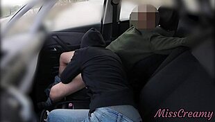 Teen teacher sucks cock in car public parking riskily