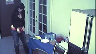 Busty slut masturbates with food and toys