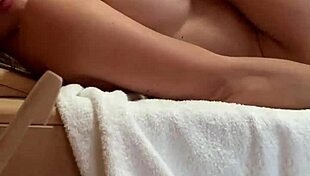 malena teases christian clay with a blowjob in the sauna, swallowing his load