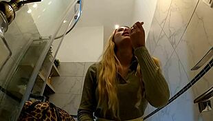 Blonde Wife Changes Panties in Bathroom