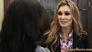 Classy lesbos seducing with dildo