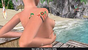 Cute Girl in 3D Cartoon Poses on Beach and Showers