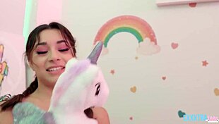 Mickey Violet with small tits kisses and fingers Charles Dera with toys at home