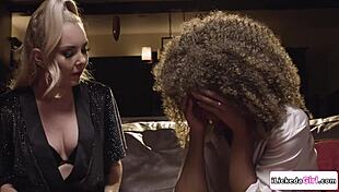 Ebony babe facesits blonde white milf in interracial lesbian action