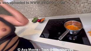 Huge Cock Fucks Pussy on Kitchen Counter, Cum on Face