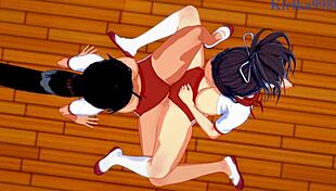 asuka and homura fuck intensely with big tits in hentai