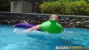 hairy hunks with big cocks rimming before bareback fucking by the pool