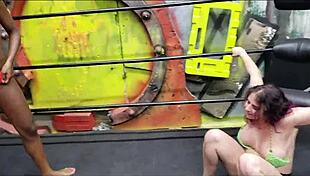 Determining The Better Lover In Ebony Black Wrestling Match With Big Tits