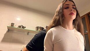 i'm fucking my fat stepdad in the kitchen and he cums inside me