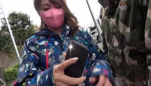 Cute japanese girl with g-cup tits squirts on slopes 😍