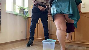 dear stepmother-in-law strips panties to pee in bucket near son-in-law