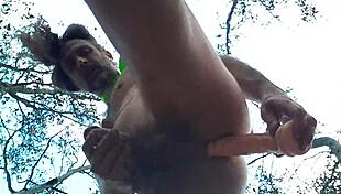 i let mistress ama clea fuck my sissy ass with big cock in public forest