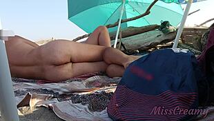 Stepson Flashes Cock At Stepmom On Public Beach For Risky Cumshot