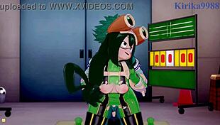 Tsuyu Asui, Mt Lady, and Izuku Midoriya in wild hentai sex