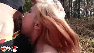 Redhead Girl Sucked and Hard Fucked in Forest Outdoors