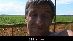 Old man and young 18+ blonde in hardcore missionary on lawnmower