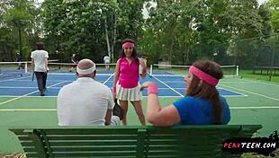 sneaky fun during a tennis game