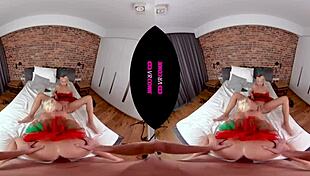 Feel the joy as two blonde elves enhance your christmas in vr with hardcore group sex