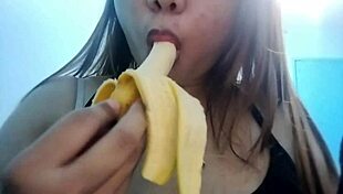 seductive banana play unfolds in a fantasy scene with oral licking and deepthroat