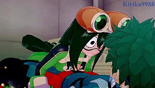 Tsuyu Asui, Mt Lady, and Izuku Midoriya in wild hentai sex