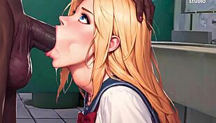 10 inch big black dick deepthroat and 18yo blonde student in public toilet 3d hentai 4k, with monster cock and cumshot