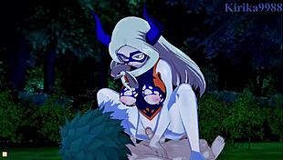 Tsuyu Asui, Mt Lady, and Izuku Midoriya in wild hentai sex