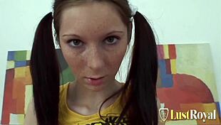 this cute teen with ponytails gets pounded missionary style