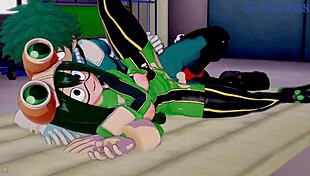 Tsuyu Asui, Mt Lady, and Izuku Midoriya in wild hentai sex