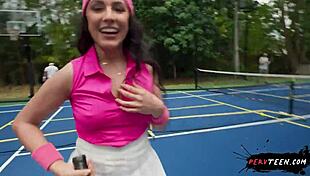 sneaky fun during a tennis game