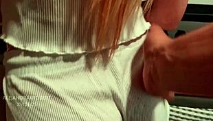 I watch as my sister's boyfriend bends over petite teen and fucks her hard in doggystyle, ending with creampie.