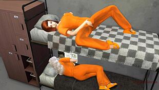 policeman jerks off to lesbian scissoring in prison domination scene