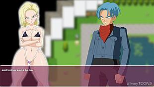 babe engages in foreplay on beach in dragon ball game