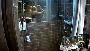 hidden cam catches two girlfriends naked in bathroom shower